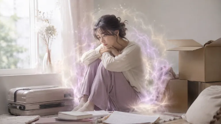 不安を感じている女性と淡いオーラのイメージ